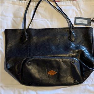 MZ Wallace Paris Tote Navy Leather Diamond Perf